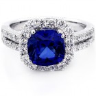 2.75 Cts Cushion Cut Blue Gemstone Diamond Cushion Halo Engagement Ring Set in 18K White Gold